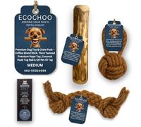 EcoChoo Premium Dog Toy & Chew Pack - Coffee Wood Chew Stick, Thick Twisted Premium Rope Toy, Coconut Husk Tug Ball & QR Pet ID Tag - Natural, Durable & Eco-Friendly Set (Medium)