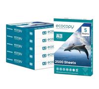 ECOCOPY A3 Printer Paper | White Printing Sheet | 2500 Sheets (5 Reams of 500) - Multipurpose A3 Paper for Laser & Inkjet Printers | Jam-Free Copier Sheets for Office, School & Home Use