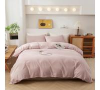 ECOCOTT Pink Duvet Cover Queen Size - 100% Washed Cotton Durable Soft Comfy Duvet Cover Set, 3 Pieces Duvet Cover with Zipper Closure (Pink, 90''x90'')