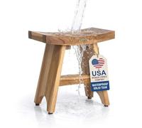EcoDecors 18 Inch Serenity Waterproof Teak Wood Shower Bench Stool Seat Chair For Inside Shower Provides Safety, Storage, and Organization For Bathroom Accessories Natural Color