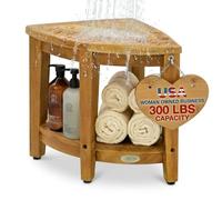EcoDecors EarthyTeak FULLY ASSEMBLED Teak Corner Shower Bench With Shelf- Shower Sitting, Storage, Saving Foot Rest 1 18Lx14.75Wx18.5T Multi-colored