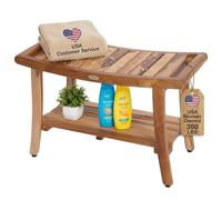 EcoDecors EarthyTeak™ Harmony 9" Teak Eastern Style Shower Bench with Shelf and Arms- Patented 1 29Lx14Wx18.5T Natural