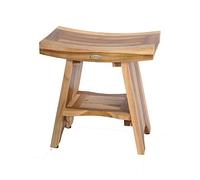 EcoDecors EarthyTeak Serenity 18 in. Eastern Style Shower Stool with Shelf ED961