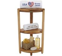 EcoDecors New- EarthyTeak FULLY ASSEMBLED 3-Tier Compact Teak Corner Shower Shelf- Shower Storage 1 13Lx13Wx34T Natural