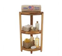 EcoDecors New- EarthyTeak FULLY ASSEMBLED 3-Tier Compact Teak Corner Shower Shelf- Shower Storage 1 13Lx13Wx34T Natural