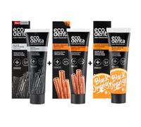 Ecodenta Black Whitening Toothpaste Set: Activated Carbon (Orange), Cinnamon (Black), Fluoride-Free, 3x100ml