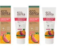Ecodenta Kids Toothpaste Fluoride Free - Certified Organic Juicy Fruit Natural Childrens Tooth Paste Bubblegum Taste 75ml (Pack of 2)