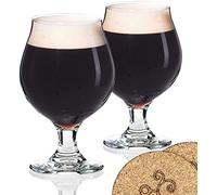 ECODESIGN-US Beer Glasses Belgian Style Tulip - 16 Oz - Set of 2 w/Coasters - Birthday Housewarming Bachelor Party Glassware Gift