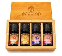 Ecodrop Floral Organic Essential Oil Set | 4 x 5ml, Aromatherapy Oils | 100% pure organic essential oils of Neroli, Lavender, Rose Geranium & Ylang Ylang in a wooden gift box