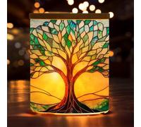 EcoDuck Tree of Life Tea Light Candle Holder with Bamboo Lid,Stained Glass Tree LED Candle Holder Tealight Jar for Birthday,Wedding,Party Home Decoration