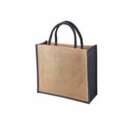 Ecoduka® Classic Supermarket Jute Shopper Bag with Coloured Gussets, Eco Hessian Shopping Bag with Coloured Short Padded Handles | Sustainable Reusable Market Bag | UK Supplier (Blue, 3 Pack)