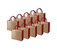 Ecoduka® Classic Supermarket Jute Shopper Bag with Coloured Gussets, Eco Hessian Shopping Bag with Coloured Short Padded Handles | Sustainable Reusable Market Bag | UK Supplier (Red, 1 Pack)