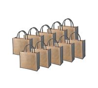 Ecoduka® Classic Supermarket Jute Shopper Bag with Coloured Gussets, Eco Hessian Shopping Bag with Coloured Short Padded Handles | Sustainable Reusable Market Bag | UK Supplier (Grey, 5 Pack)
