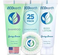 EcoEarth Hotel Package (Spring Breeze, 1 oz each, 100 pieces) 4 Piece Set: 25 Round Soaps on Bars, 25 Shampoos, 25 Conditioners and 25 Body Lotions - M