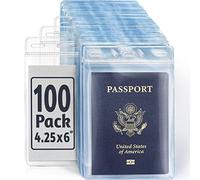 EcoEarth Passport & Identification Card Holders with Soft Edge (Clear, 4x6 Inch, 100 Pack), Extra Large Vertical ID Holder, Zipperless Plastic Name Badge Holders