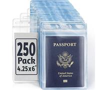 EcoEarth Passport & Identification Card Holders with Soft Edge (Clear, 4x6 Inch, 250 Pack), Extra Large Vertical ID Holder, Zipperless Plastic Name Badge Holders