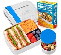 EcoEarth - Stainless Steel Bento Box - 800 ml, Blue - Leakproof Lunch Boxes for Adults with 3 Compartments - Small Tin Containers with Condiment Cups - Work Snack Box - Food/Salad Storage Container