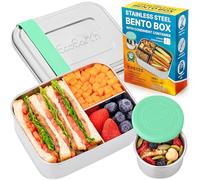 EcoEarth - Stainless Steel Bento Box - 800 ml Green - Leakproof Lunch Boxes for Adults with 3 Compartments - Small Tin Containers with Condiment Cups - Work Snack Box - Food/Salad Storage Container