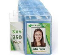 EcoEarth - Vertical Name Badge Holders with Soft Edge - Large 3x4, 250 Pack - Clear Plastic Pouch for ID Name Tags - Conference Nametag Sleeves - No Zipper for Quick and Easy Loading of Card Inserts