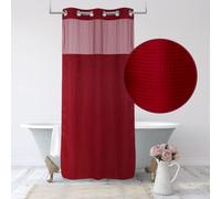Ecoehoe 36" W x74“ L No Hooks Waffle Weave Stall Shower Curtain with Polyester Snap-in Liner with Magnets-Hotel Quality Top See Through Burgundy