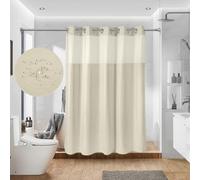 Ecoehoe 71“W x79”H Fabric Hook Free Shower Curtain Long with Polyester Magnet Snap-in Liner-Top See Through with Mesh Window Light Beige