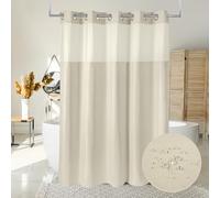 Ecoehoe 71“W x86”H Fabric Hook Free Shower Curtain Long with Polyester Magnet Snap-in Liner-Top See Through with Mesh Window Light Beige