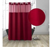 Ecoehoe Hotel Grade Waffle Weave Fabric Hook Free Shower Curtain with Replacement Liner - Heavy Duty Bath Curtain with See Through Top Machine Washable 71" W*74" L Burgundy