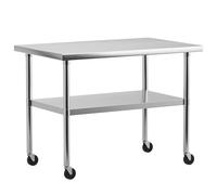 EcoExplorer Heavy Duty Stainless Steel Table for Prep and Work, NSF Commercial Table with Adjustable Bottom Shelf for Kitchen, Restaurant, Home, Garage, Hotel, 36 x 24 Inches with Wheels