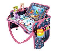 ECOFANTASY Kids Car Seat Tray & Travel Table with Tablet Holder - Mermaid | Keeps kids busy on the go - wipe-clean drawing tray, holiday & travel essential, gift for boys & girls 3+