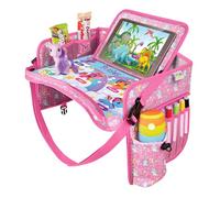 ECOFANTASY Kids Car Seat Tray & Travel Table with Tablet Holder - Unicorn | Foldable toddler travel accessory - wipe-clean lap tray with organiser for plane, train, pushchair & buggy