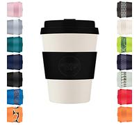 Ecoffee Cup 12oz 350ml Reusable Eco-Friendly 100% Plant Based Coffee Cup with Silicone Lid & Sleeve - Melamine Free & Biodegradable Dishwasher/Microwave Safe Travel Mug, Black Nature