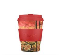 Ecoffee Cup 12oz 350ml Van Gogh Collection Reusable Eco-Friendly 100% Plant Based Coffee Cup with Silicone Lid & Sleeve - Melamine Free, Dishwasher/Microwave Safe Travel Mug, Plum Orchard