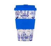 Ecoffee Cup 14oz 400ml Reusable Eco-Friendly 100% Plant Based Coffee Cup with Silicone Lid & Sleeve - Melamine Free & Biodegradable Dishwasher/Microwave Safe Travel Mug (Delfts Blu)