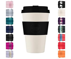 Ecoffee Cup 14oz 400ml Reusable Eco-Friendly 100% Plant Based Coffee Cup with Silicone Lid & Sleeve - Melamine Free & Biodegradable Dishwasher/Microwave Safe Travel Mug, Black Nature
