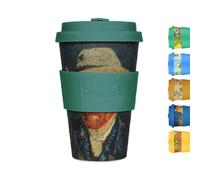 Ecoffee Cup 14oz 400ml Van Gogh Collection Reusable Eco-Friendly 100% Plant Based Coffee Cup with Silicone Lid & Sleeve - Melamine Free Dishwasher/Microwave Safe Travel Mug (Self Portrait)
