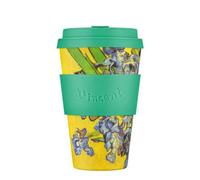 Ecoffee Cup 14Oz 400Ml Van Gogh Design Reusable Eco-Friendly 100% Plant Based Coffee Cup With Silicone Lid & Sleeve, Irises