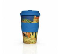Ecoffee Cup 14oz 400ml Van Gogh Collection Reusable Eco-Friendly 100% Plant Based Coffee Cup with Silicone Lid & Sleeve - Melamine Free Dishwasher/Microwave Safe Travel Mug (Yellow House)