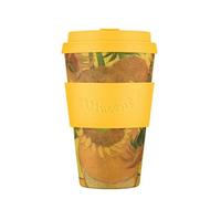 Ecoffee Cup 14Oz 400Ml Van Gogh Design Reusable Eco-Friendly 100% Plant Based Coffee Cup With Silicone Lid & Sleeve, Sunflowers