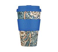 Ecoffee Cup 14Oz 400Ml William Morris Design Reusable Eco-Friendly 100% Plant Based Coffee Cup With Silicone Lid & Sleeve, Lily