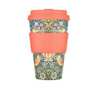 Ecoffee Cup 14Oz 400Ml William Morris Design Reusable Eco-Friendly 100% Plant Based Coffee Cup With Silicone Lid, Strawberry Thief