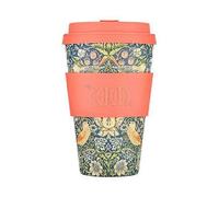 14oz 400ml William Morris Reusable Eco-Friendly 100% Plant Based Coffee Cup - Melamine Free & Biodegradable Dishwasher/Microwave Safe Travel Mug, Strawberry Thief