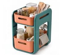 EcoFirst 2 Tier Under Sink Storage Organiser with Pull Out Sliding Baskets, Stackable Cabinet and Cupboard Shelf for Kitchen, Bathroom, Pantry and Laundry Room, Space Saving Rack, Green/Orange, Tall