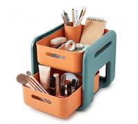 EcoFirst 2 Tier Under Sink Storage Organiser with Pull Out Sliding Baskets, Stackable Cabinet and Cupboard Shelf for Kitchen, Bathroom, Pantry and Laundry Room, Space Saving Rack, Green/Orange, Short