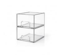 EcoFirst Acrylic Makeup Storage Drawers - Clear Stackable Cosmetic Organiser with Pull Out Drawer for Vanity Bathroom Use - Skincare and Beauty Box for Desktop, Cupboard or Under Sink (2 Pack)