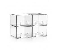 EcoFirst Acrylic Makeup Storage Drawers - Clear Stackable Cosmetic Organiser with Pull Out Drawer for Vanity Bathroom Use - Skincare and Beauty Box for Desktop, Cupboard or Under Sink (4 Pack)