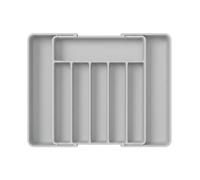 EcoFirst Expandable Cutlery Drawer Organiser with Adjustable Compartments - Kitchen Storage Tray for Cutlery Utensils Easy Access - Durable BPA Free Plastic Tray with Non Slip Base - (Grey, Large)