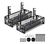 EcoFirst Under Desk Cable Management Tray No Drill Clamp Mount - Carbon Steel Wire Organiser for Standing Desk, Home, Office - Heavy Duty Basket with Side Design and Protective Pads, (Black, 2 Pack)