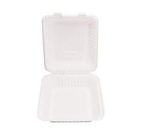 EcoFlavour Disposable Strong Clamshell Takeaway Containers - White - 8x8 Inches single compartment - Set Of 100 - Biodegradable, Compostable, Recyclable Bagasse Food Containers/Lunch boxes
