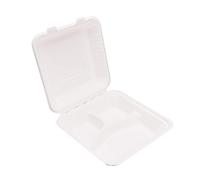 EcoFlavour Disposable Strong Clamshell Takeaway Containers - White - 9x9 Inches 3 compartments - Set Of 100 - Biodegradable, Compostable, Recyclable Bagasse Food Containers/Lunch boxes