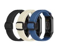 Ecogbd Elastic Nylon Replacement Strap Compatible with Fitbit Charge 5, Soft Fabric Adjustable Breathable Sport Wristband for Women Men (Black+White+Dark Blue)
